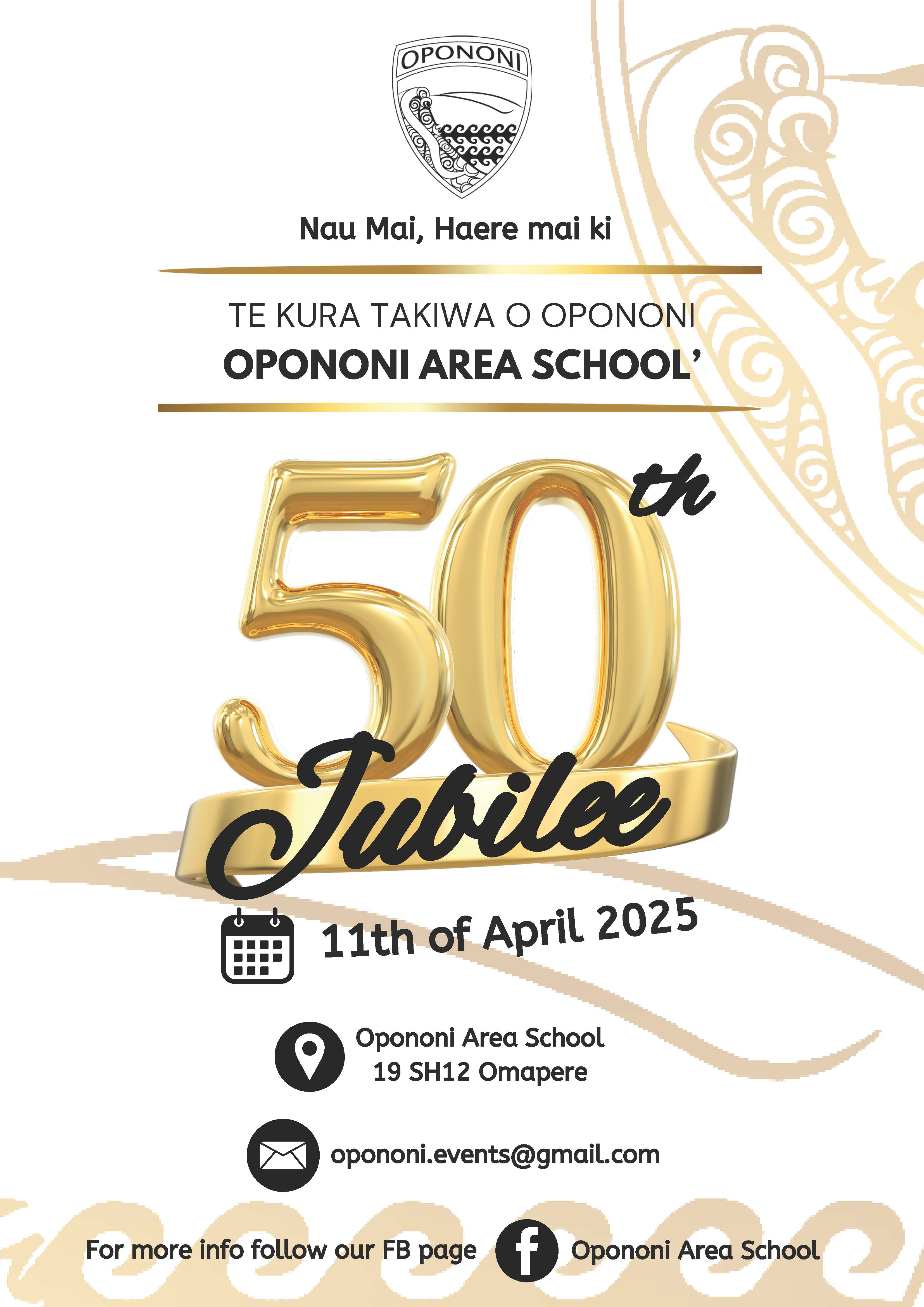 50th Jubliee poster for Ōpononi Area School.