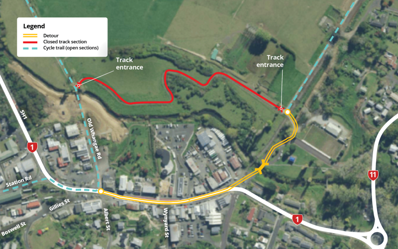 Cycle trail detour in Kawakawa for Waiomio River works
